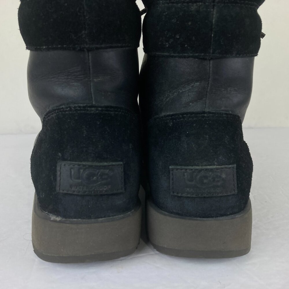 UGG Viki Womens 8.5 Leather Shearling Lace Up Vibram Soles Winter Ankle Boots - Picture 8 of 12